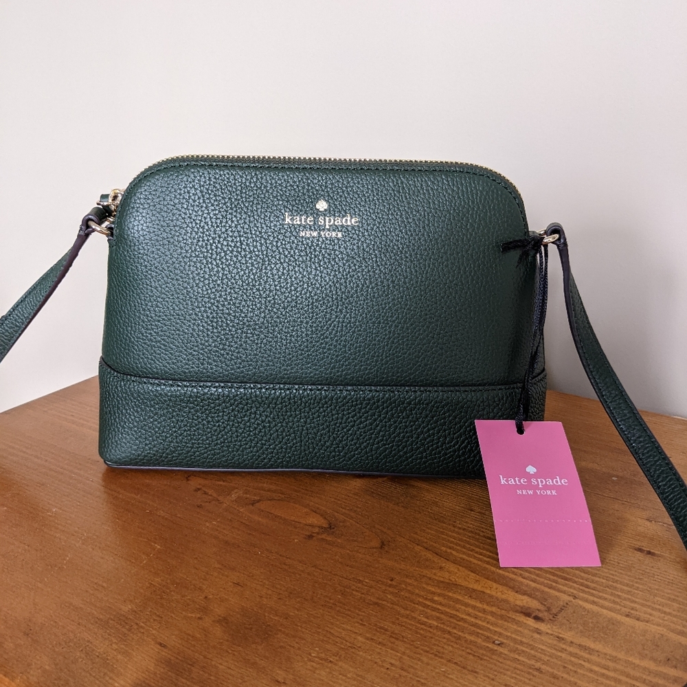 kate spade Pebbled Leather Crossbody in Dark Green